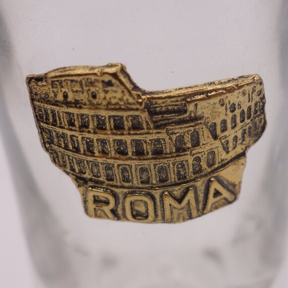 Roma Gold Rim Shot Glass with Metal Roma Coliseum Decoration - Picture 10 of 10